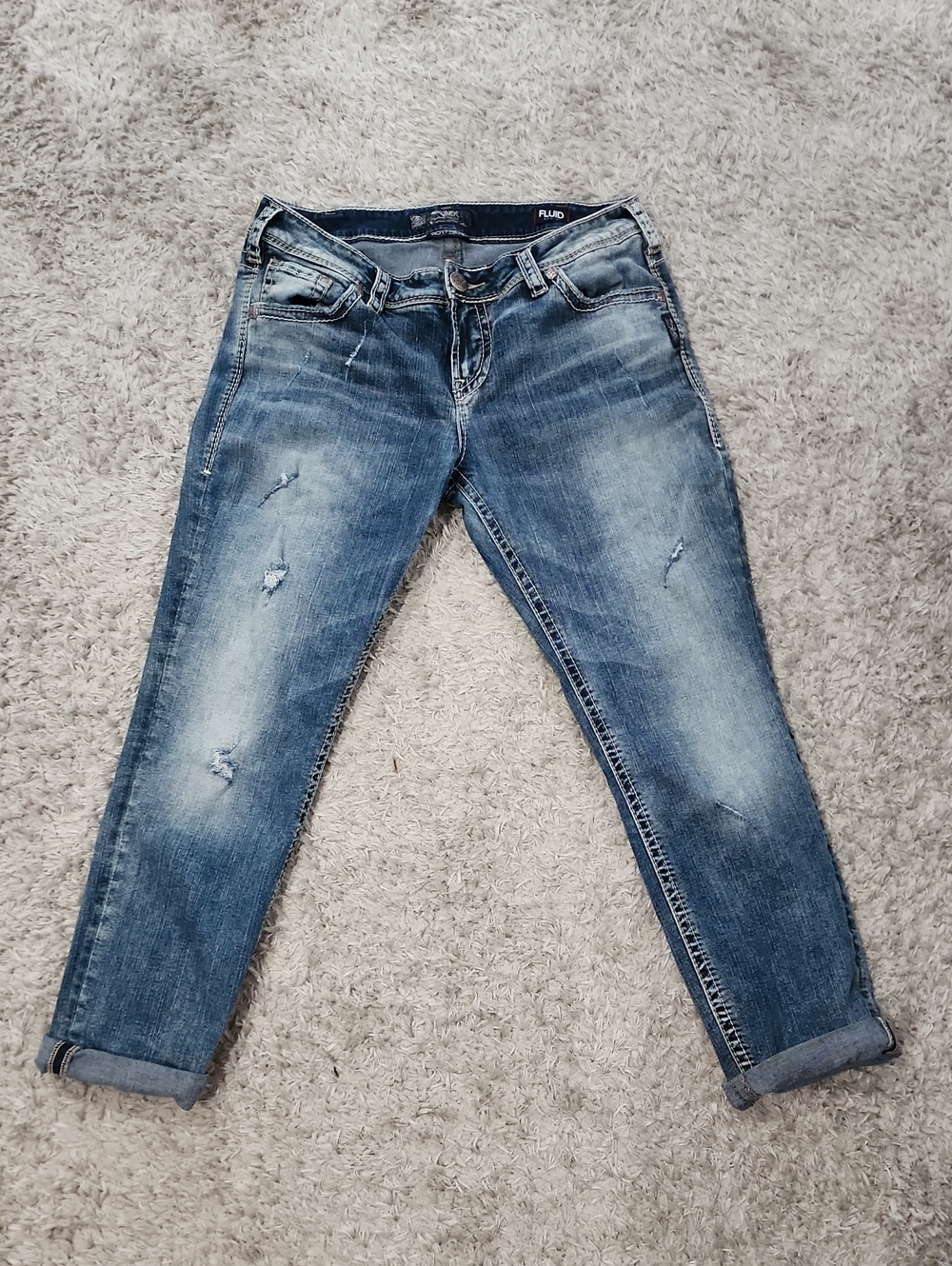 Silver Jeans Washed Blue Distressed Boyfriend Jeans